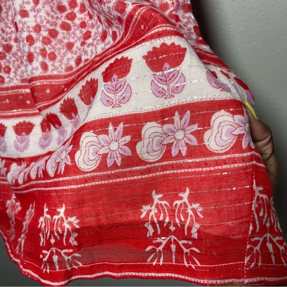 THML Women Mini Dress XS Red Embroidered‎ Boho Keyhole Summer Halter Artsy - Picture 7 of 11